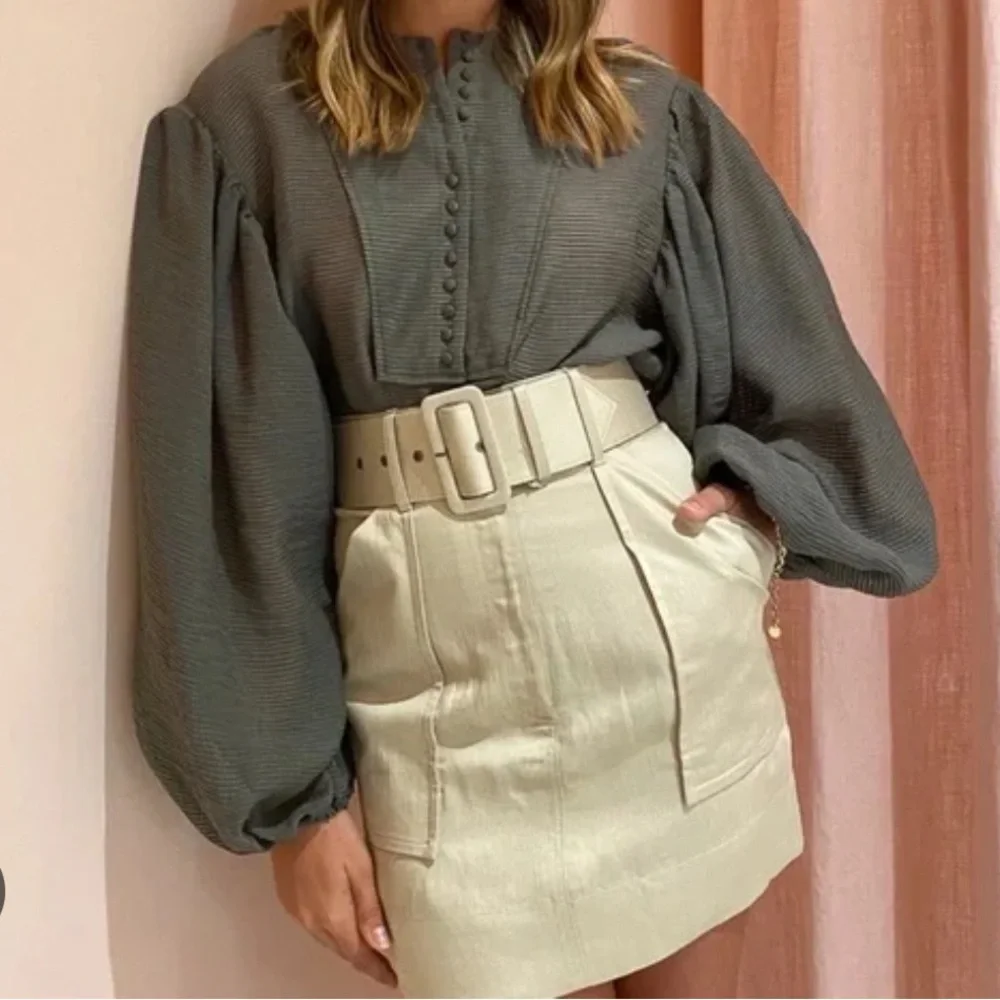 Shona Joy marie cargo utility mini skirt in pistachio green linen